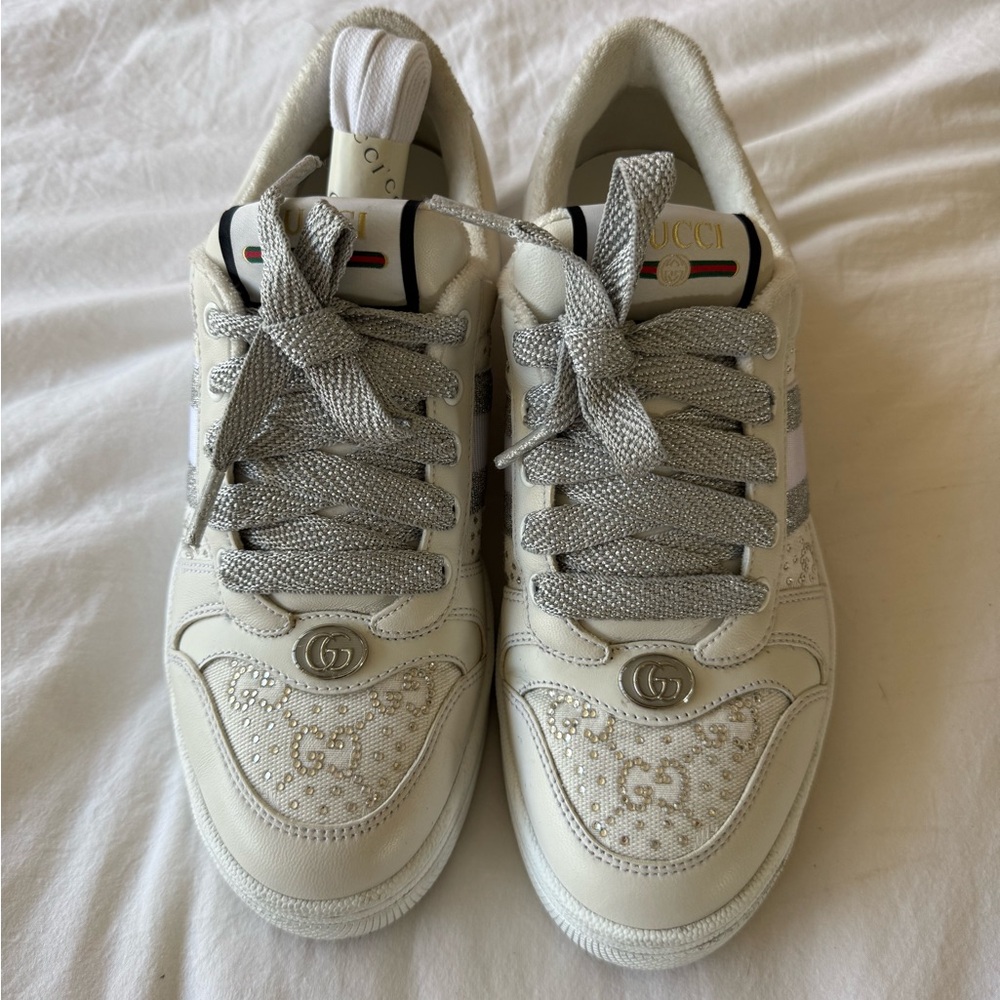 Gucci Cream Sneakers with Glittery Silver Laces